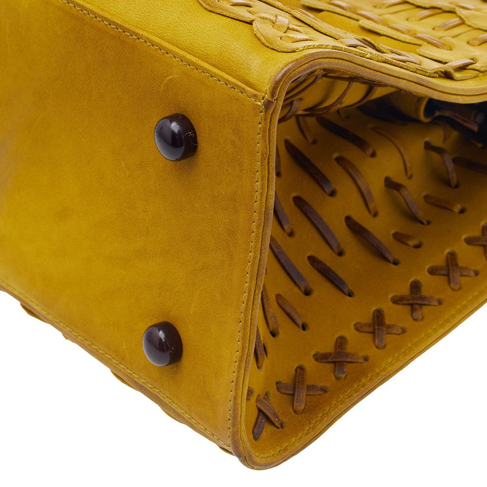 Dior Mustard Yellow/Brown Woven Leather Samourai Armour Frame Bag In Good Condition In Dubai, Al Qouz 2