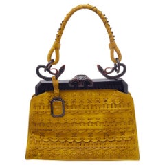 Dior Mustard Yellow/Brown Woven Leather Samourai Armour Frame Bag