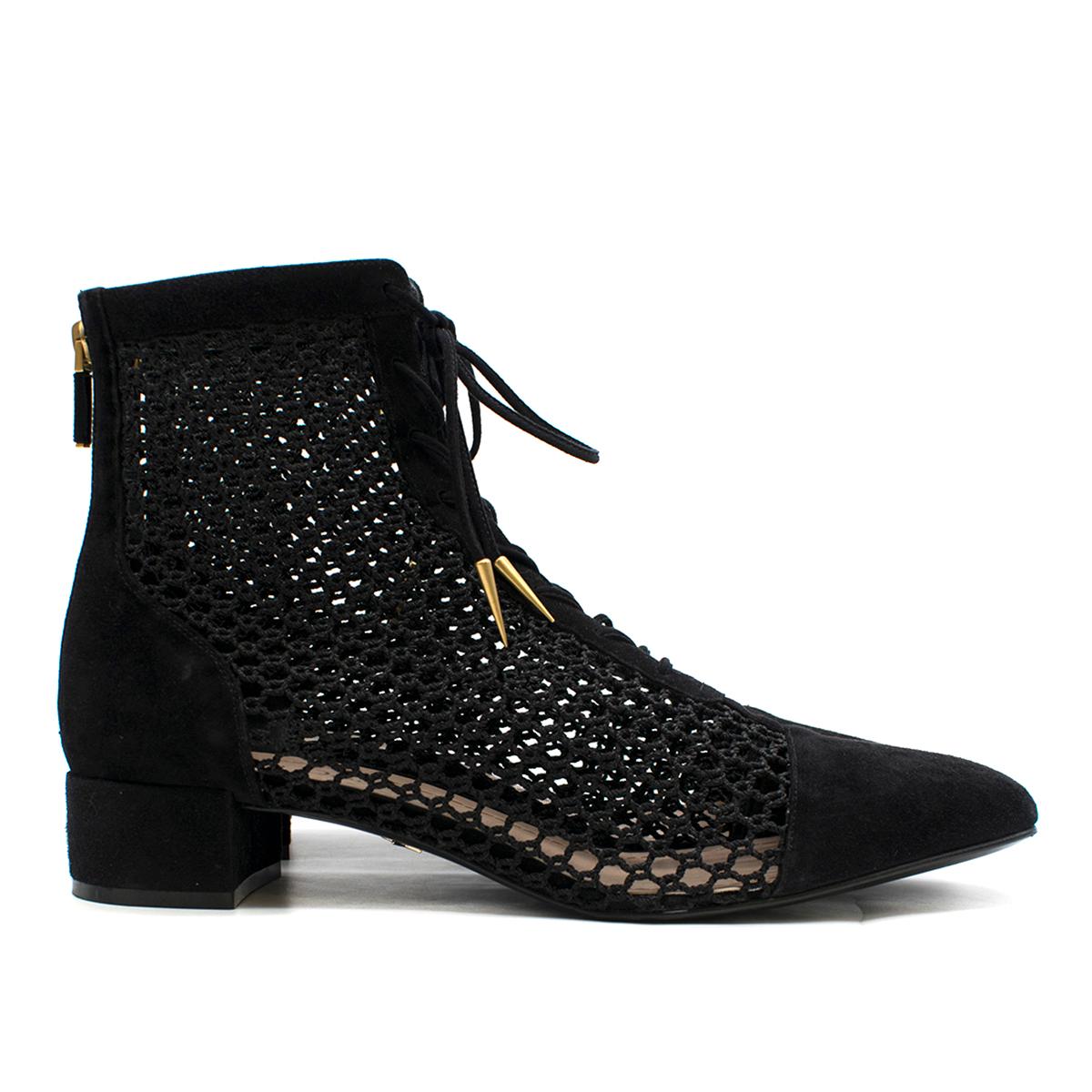 Dior Black Suede and Mesh Boots

-Black sheer mesh boots
-Suede toe cap and heel
-Lace up detailing
-Back zip closure
-Square toe

Please note, these items are pre-owned and may show signs of being stored even when unworn and unused. This is