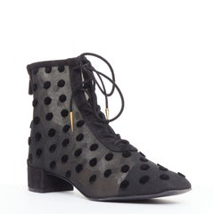 DIOR Naughtily-D black polka dot mesh gold tip ankle boots EU36.5
