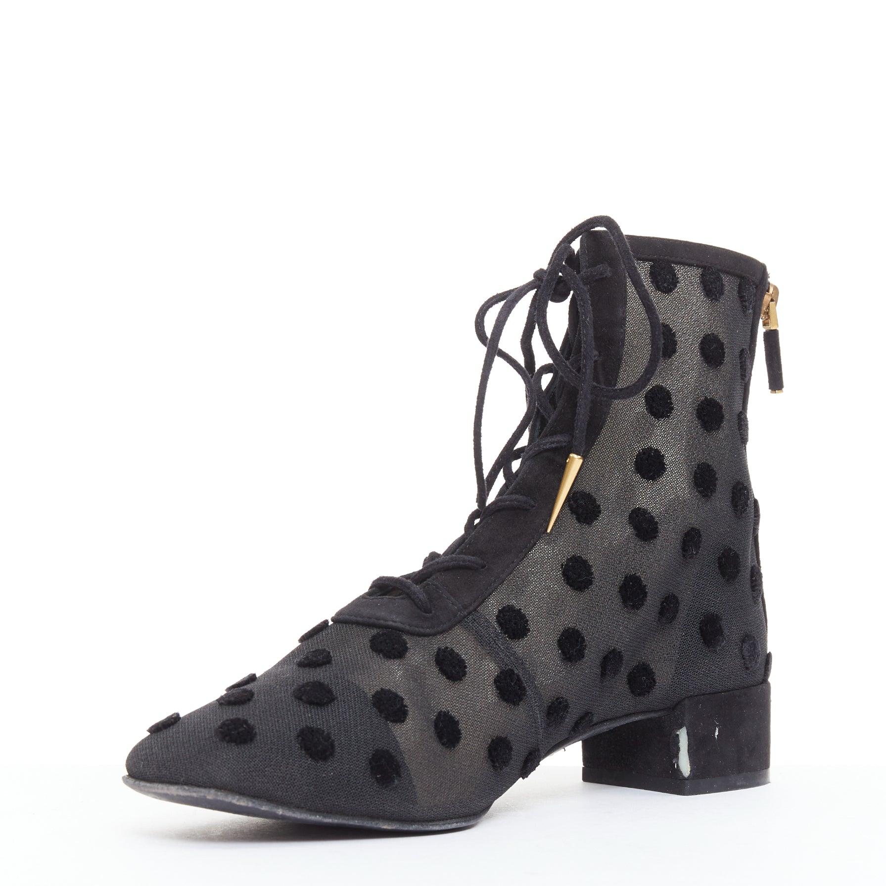 DIOR Naughtily-D schwarz gepunktetes Netz Goldspitze Stiefeletten EU36.5 im Zustand „Gut“ im Angebot in Hong Kong, NT