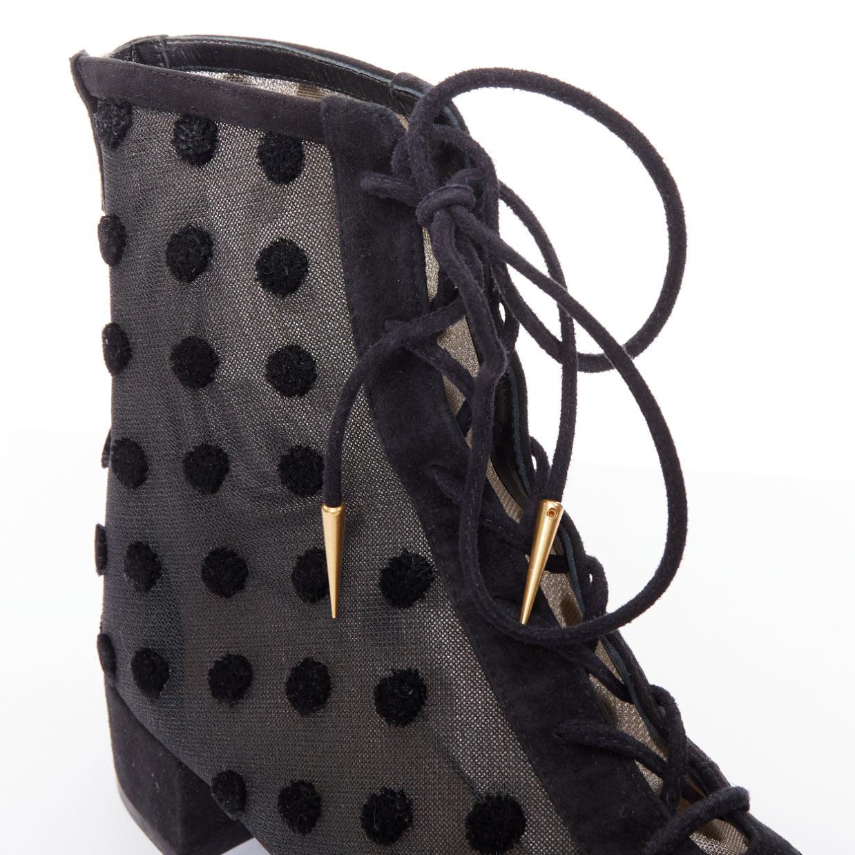 DIOR Naughtily-D schwarz gepunktetes Netz Goldspitze Stiefeletten EU36.5 im Angebot 3