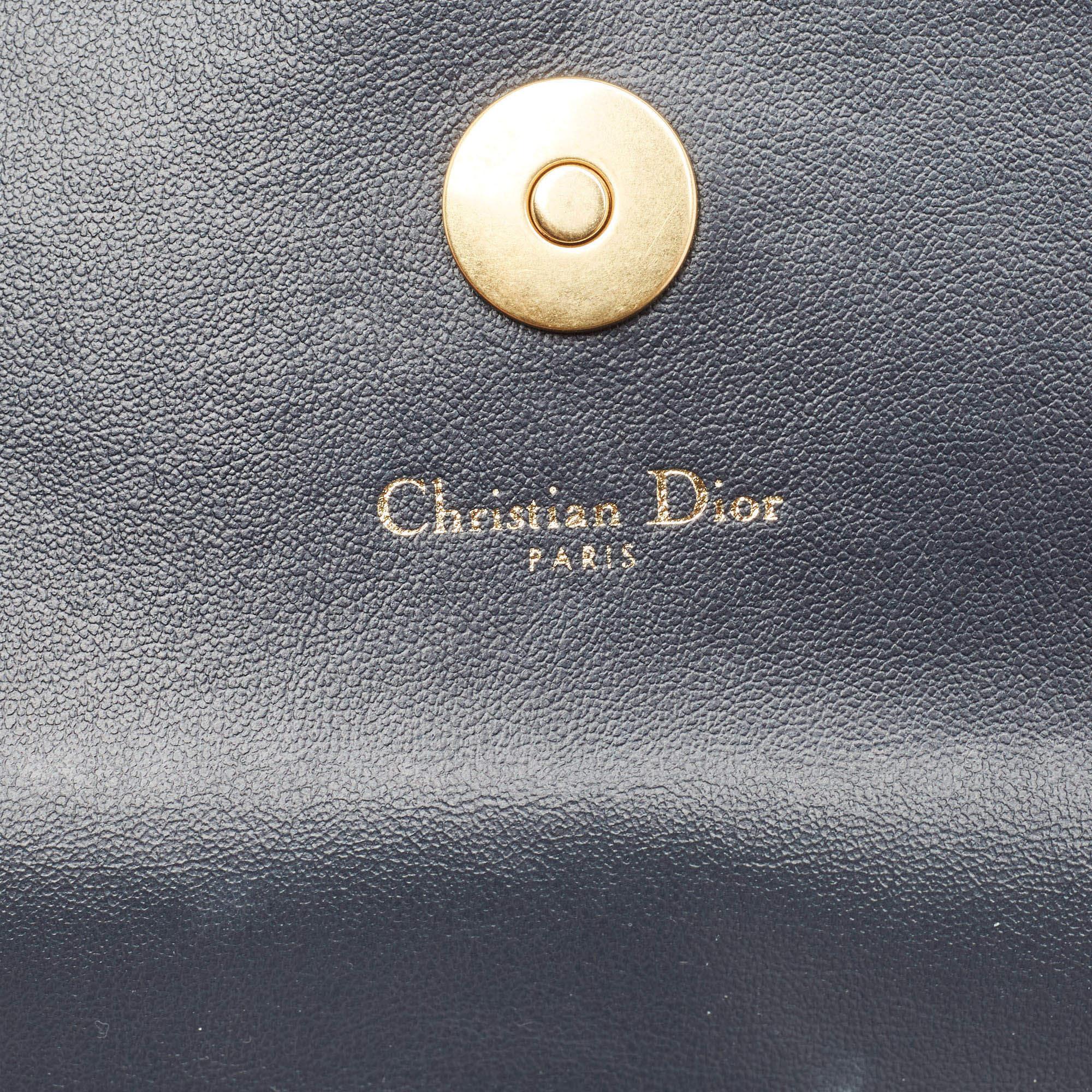 Dior Navy Blue/Beige Oblique Canvas Saddle Chain Pouch 2
