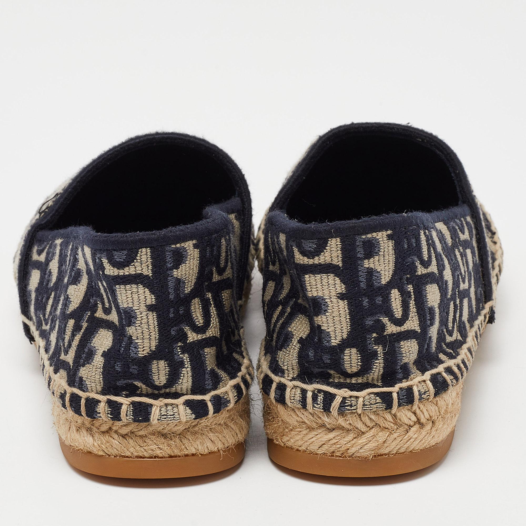 Women's Dior Navy Blue/Beige Oblique Embroidered Granville Espadrille Flats Size 35