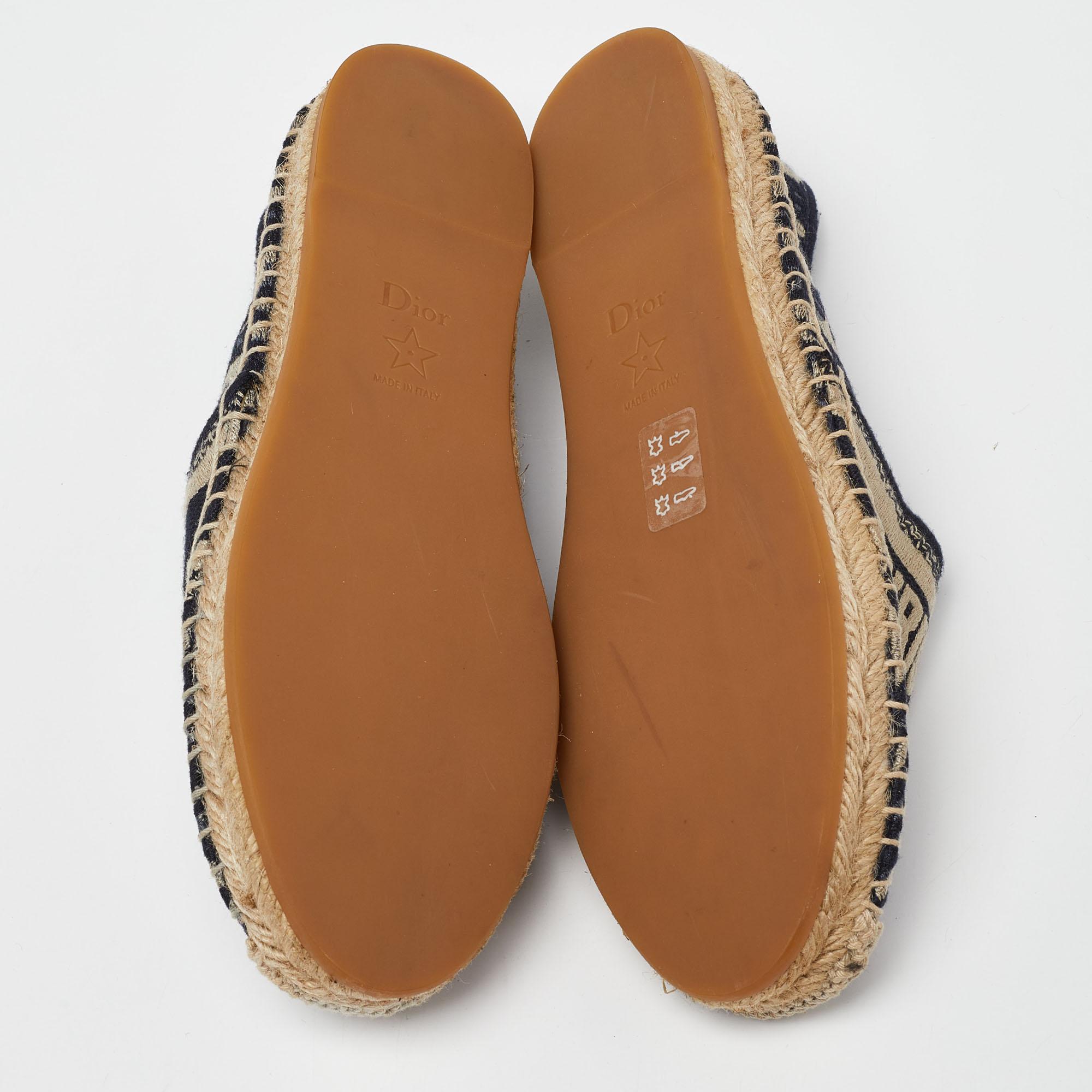 Dior Navy Blue/Beige Oblique Embroidered Granville Espadrille Flats Size 35 1