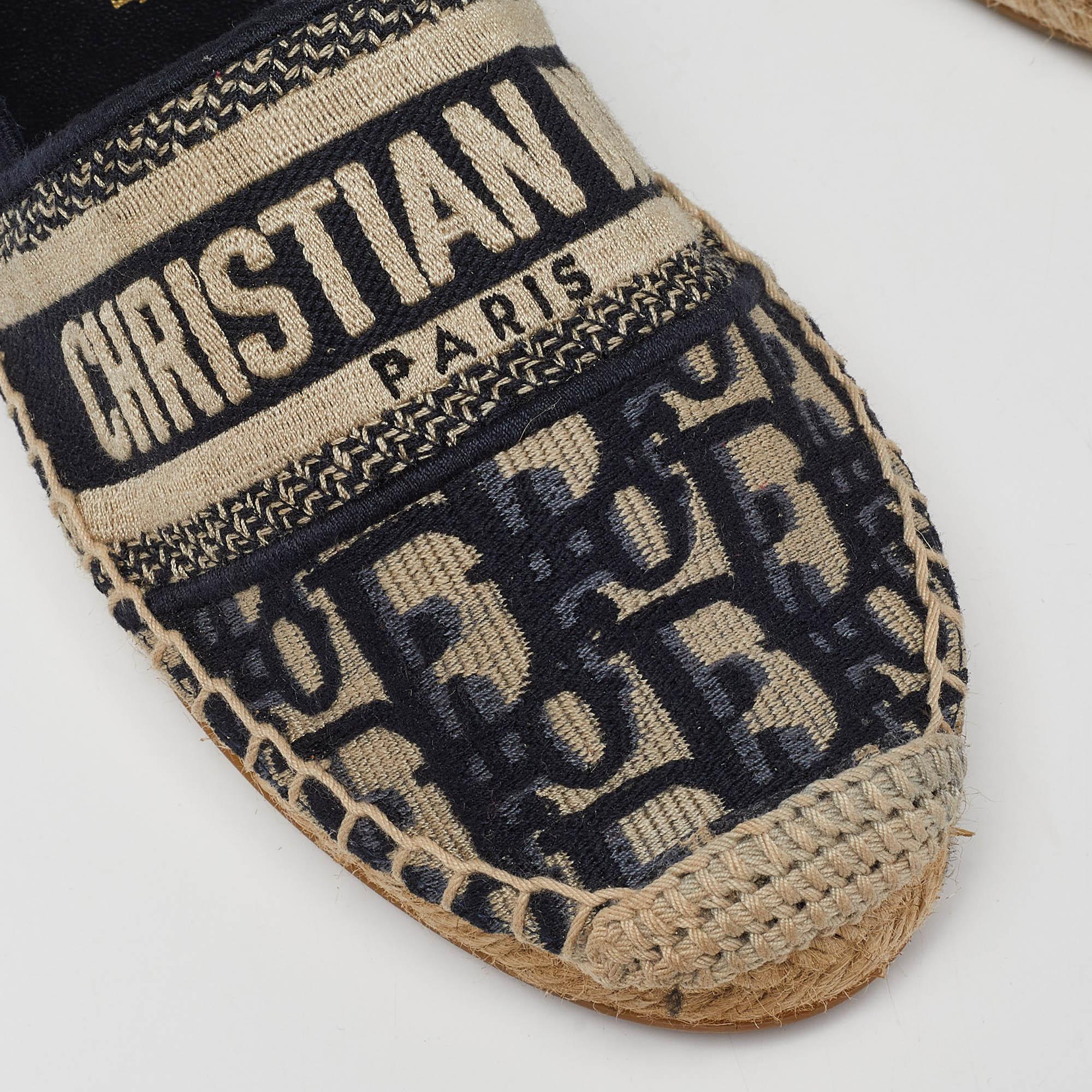 Dior Navy Blue/Beige Oblique Embroidered Granville Espadrille Flats Size 35 2