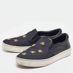 Dior Navy Blue/Black Denim and Leather Dior Happy Sneakers Size 38.5