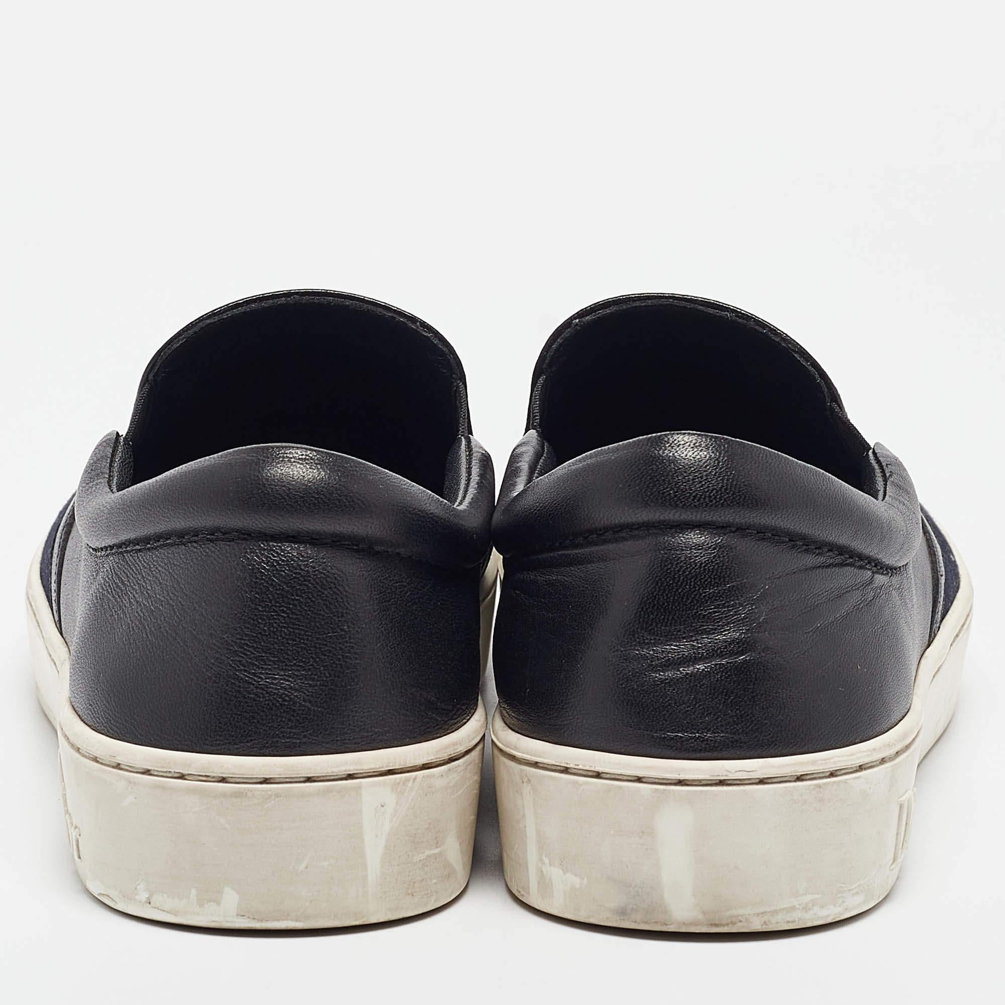 Dior Navy Blue/Black Denim and Leather Dior Happy Sneakers Size 38.5 For Sale 1