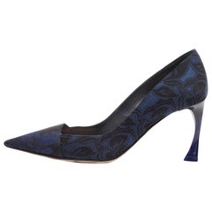 Dior Navy Blue/Black Printed Fabric Pointed Toe Pumps Size 35.5