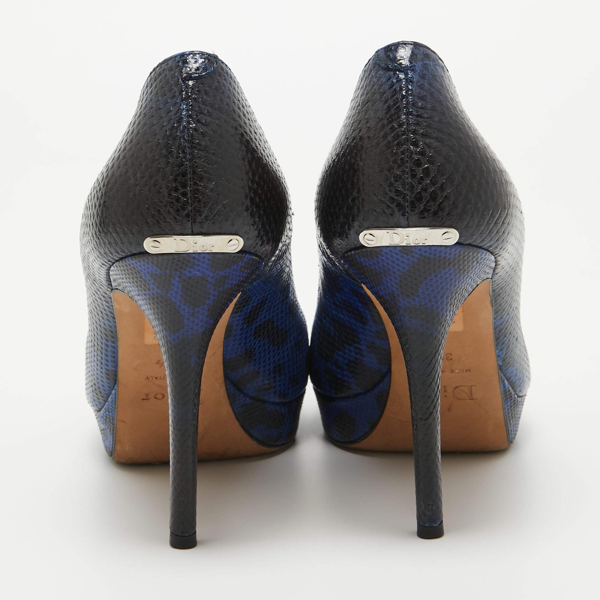 Dior Navy Blue/Black Sneak Embossed Miss Dior Pumps Size 39.5 For Sale 3
