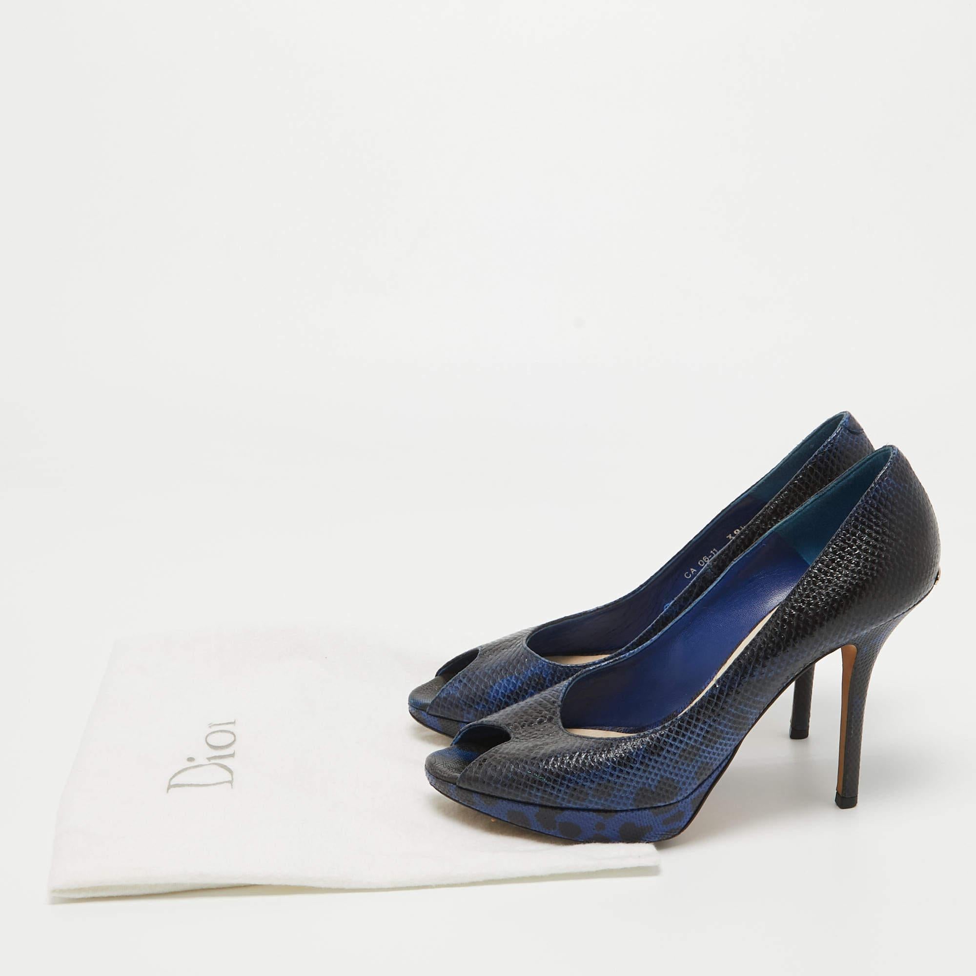 Dior Navy Blue/Black Sneak Embossed Miss Dior Pumps Size 39.5 For Sale 5