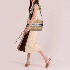 Dior Navy Blue/Brown Oblique Canvas and Rattan Wicker Basket Bag