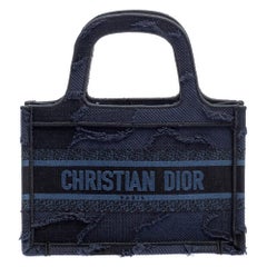 Used Dior Navy Blue Camouflage Canvas Mini Book Tote