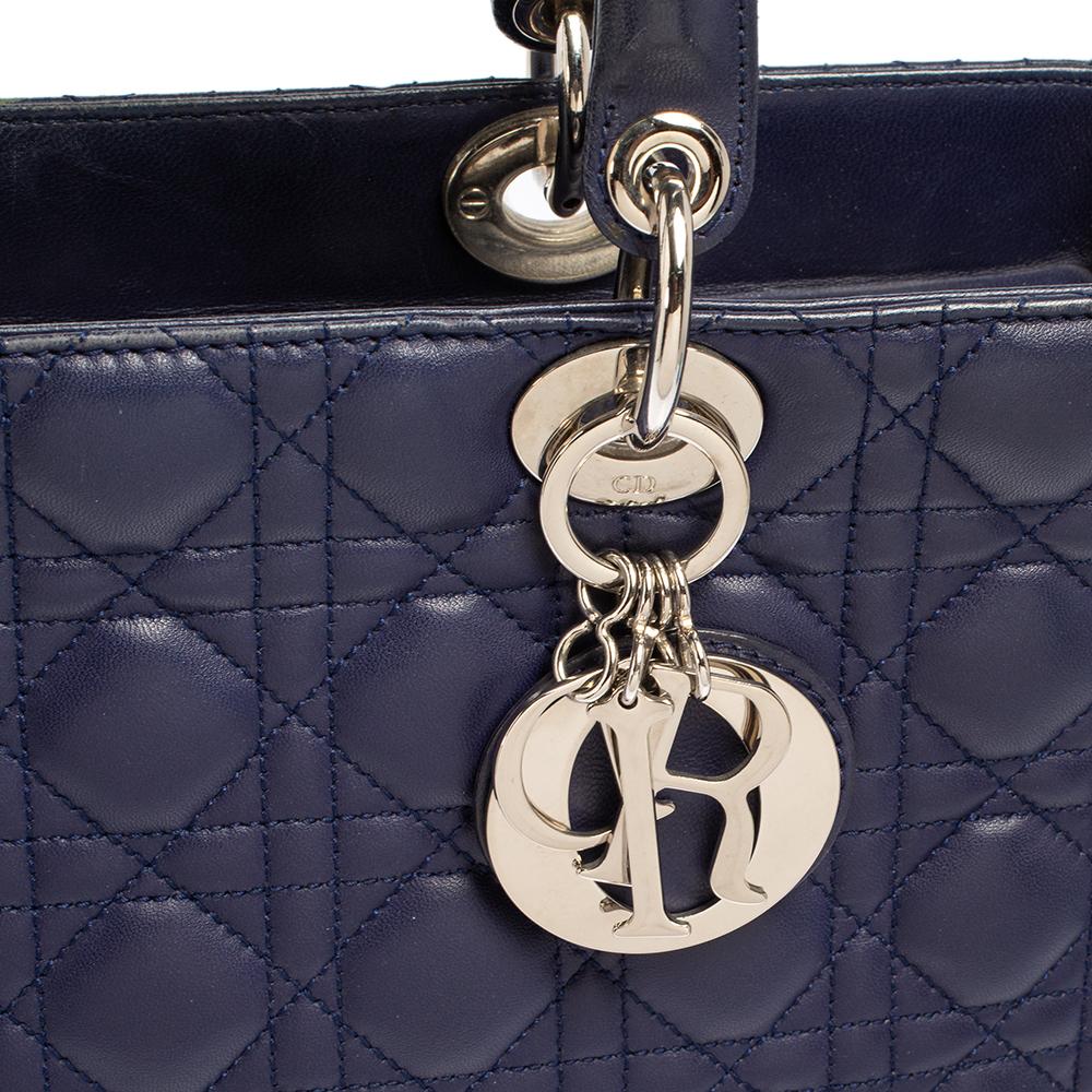 Black Dior Navy Blue Cannage Leather Large Lady Dior Tote