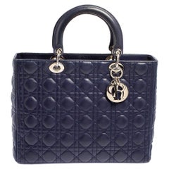 Dior Navy Blue Cannage Leather Large Lady Dior Tote