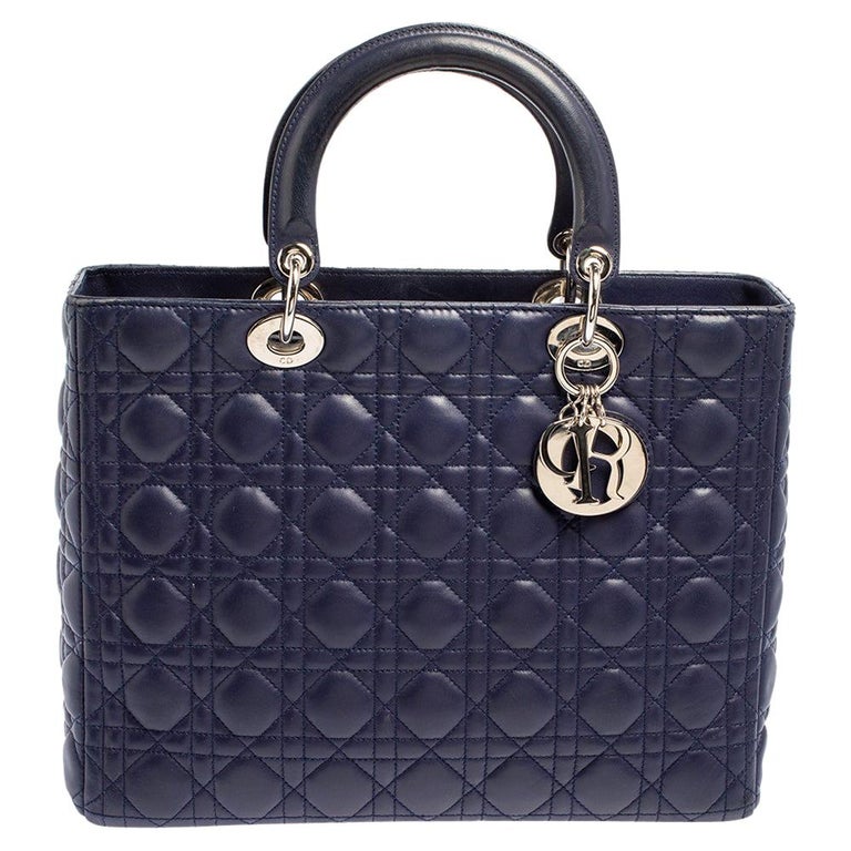 Dior Navy Blue Cannage Leather Large Lady Dior Tote at 1stDibs | christian dior  bags, large lady dior bag, navy blue dior bag