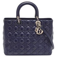 Dior Navy Blue Cannage Leather Large Lady Dior Tote