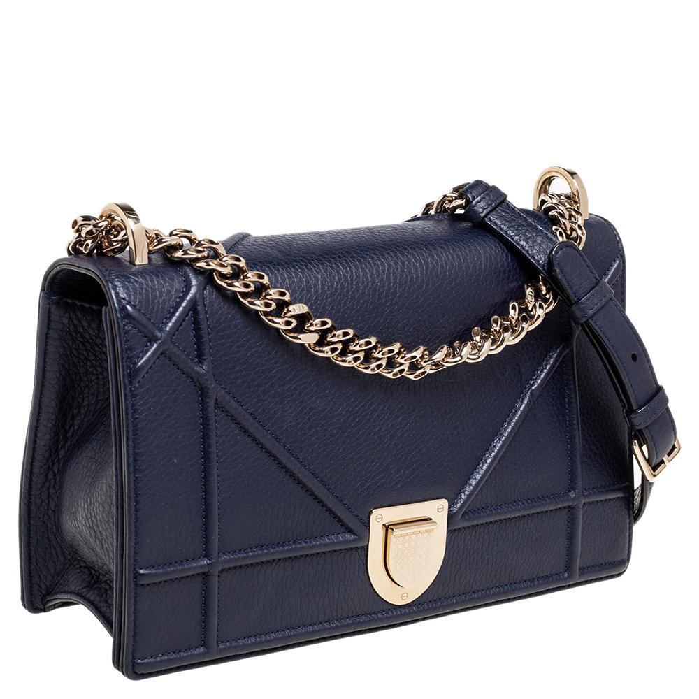 Black Dior Navy Blue Cannage Leather Medium Diorama Shoulder Bag