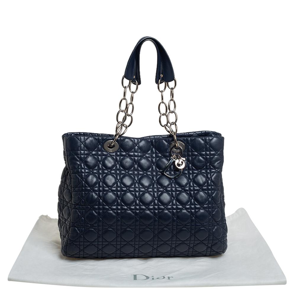 Dior Navy Blue Cannage Leather Soft Lady Dior Shopper Tote 6