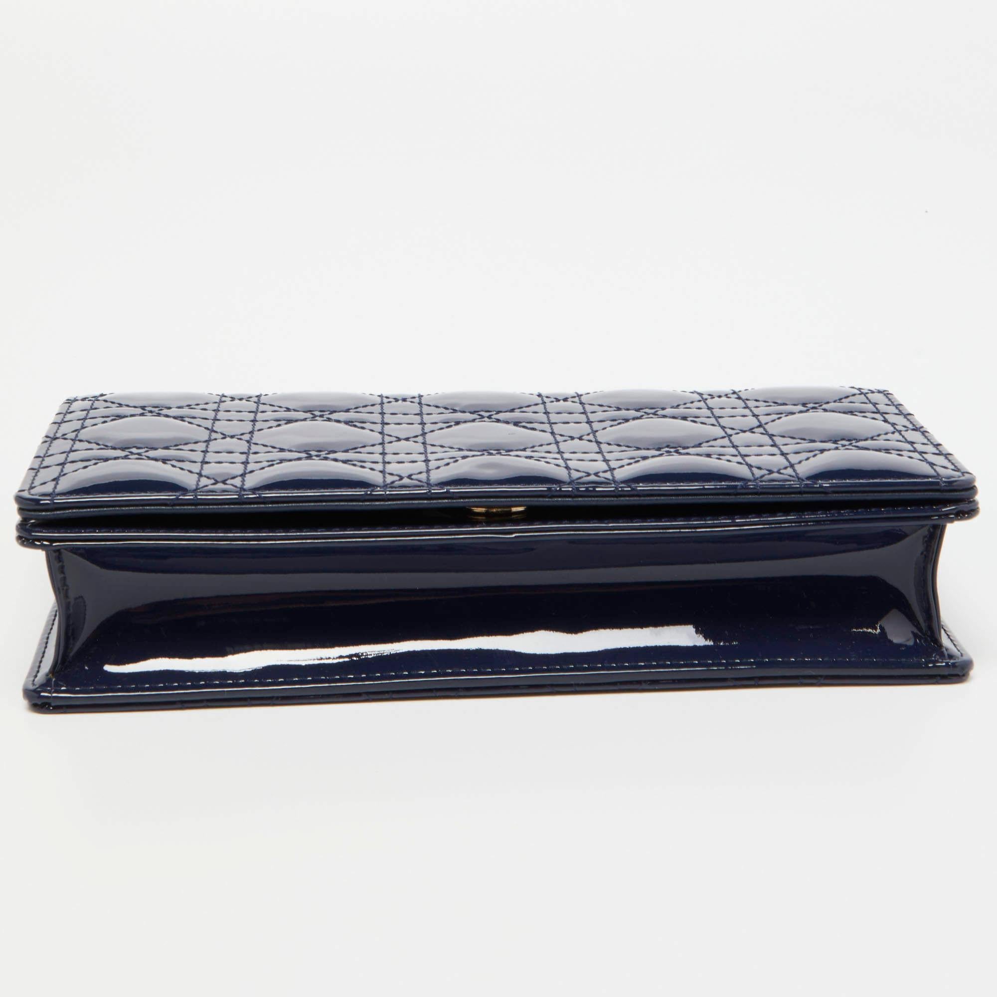 Dior Navy Blue Cannage Patent Leather Lady Dior Chain Clutch 6