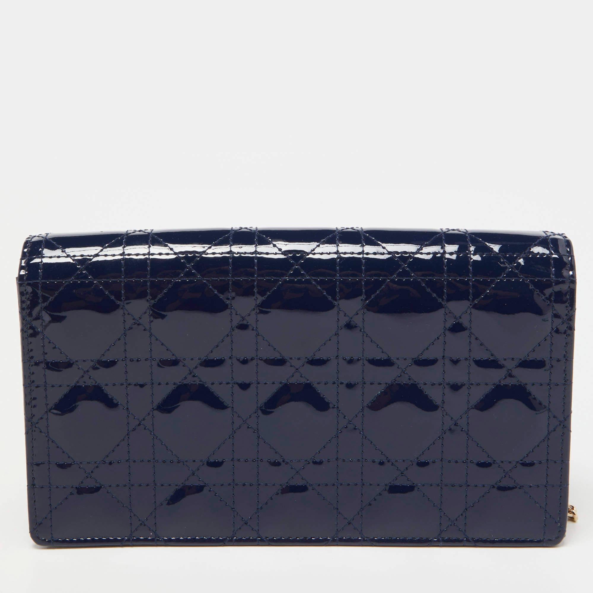 Dior Navy Blue Cannage Patent Leather Lady Dior Chain Clutch 7