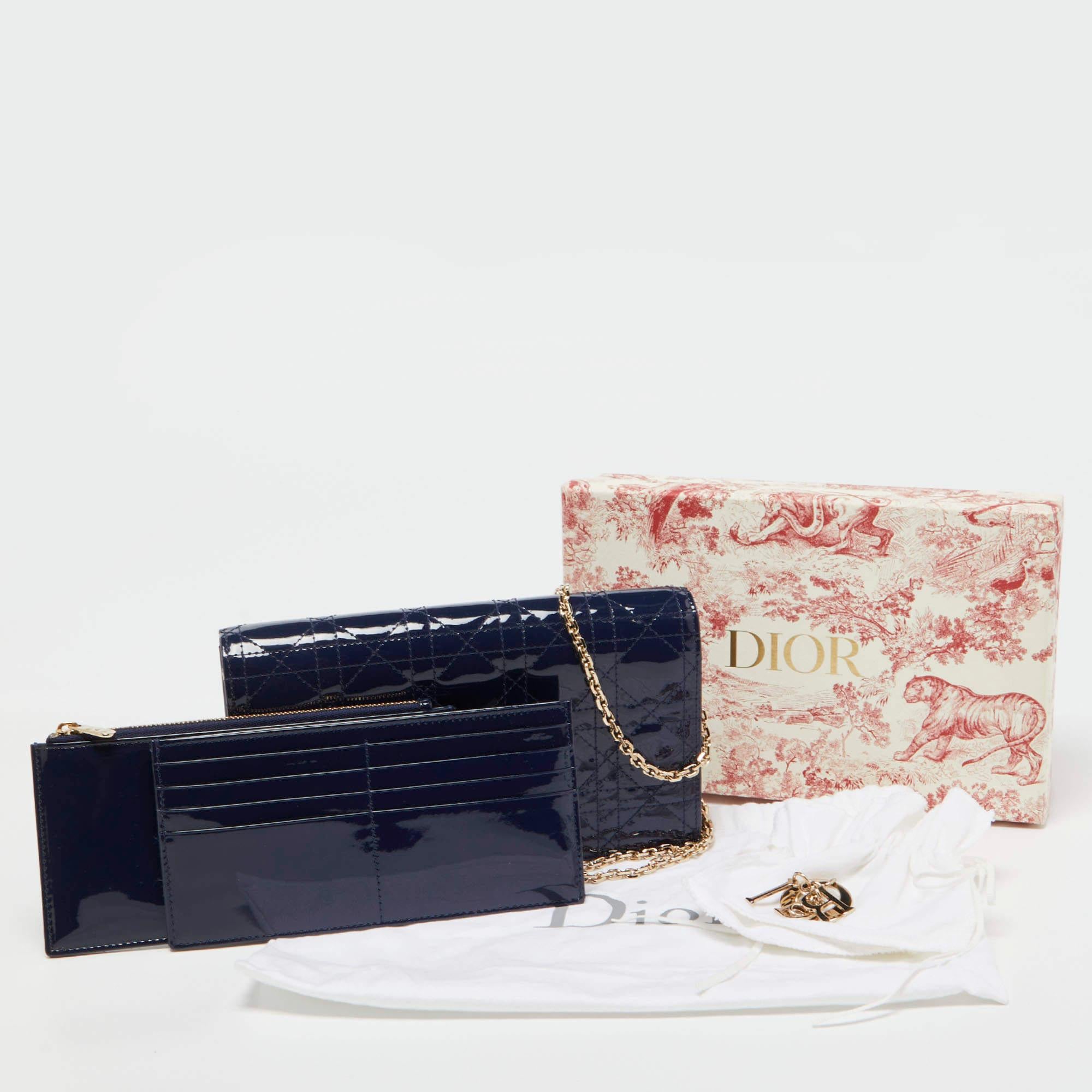Dior Navy Blue Cannage Patent Leather Lady Dior Chain Clutch 8