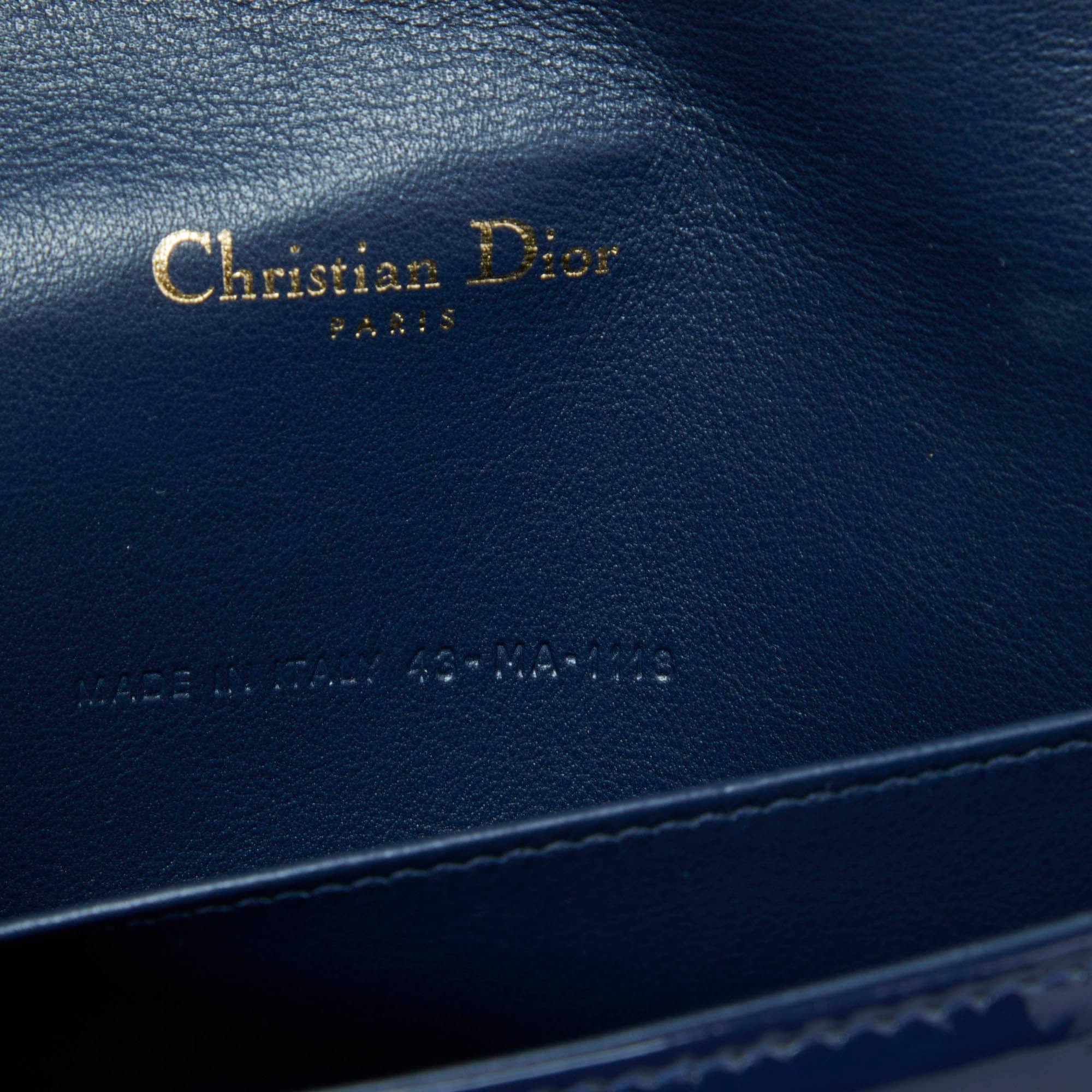 Women's Dior Navy Blue Cannage Patent Leather Lady Dior Chain Clutch