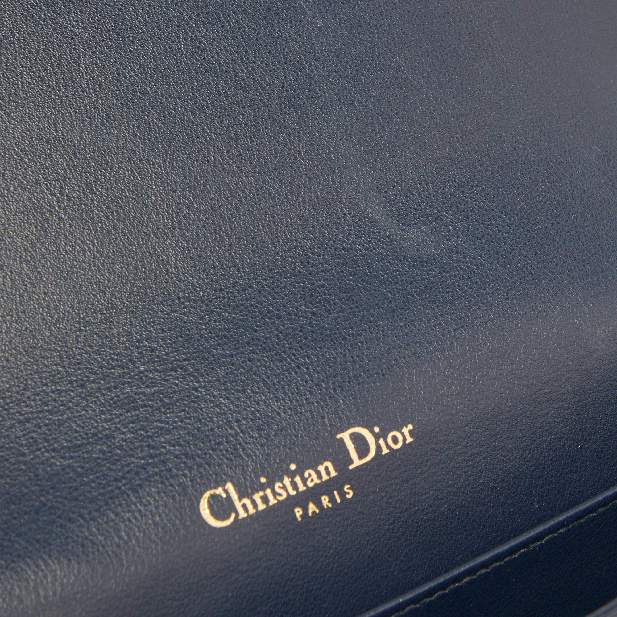 Dior Navy Blue Cannage Patent Leather Lady Dior Chain Clutch 1