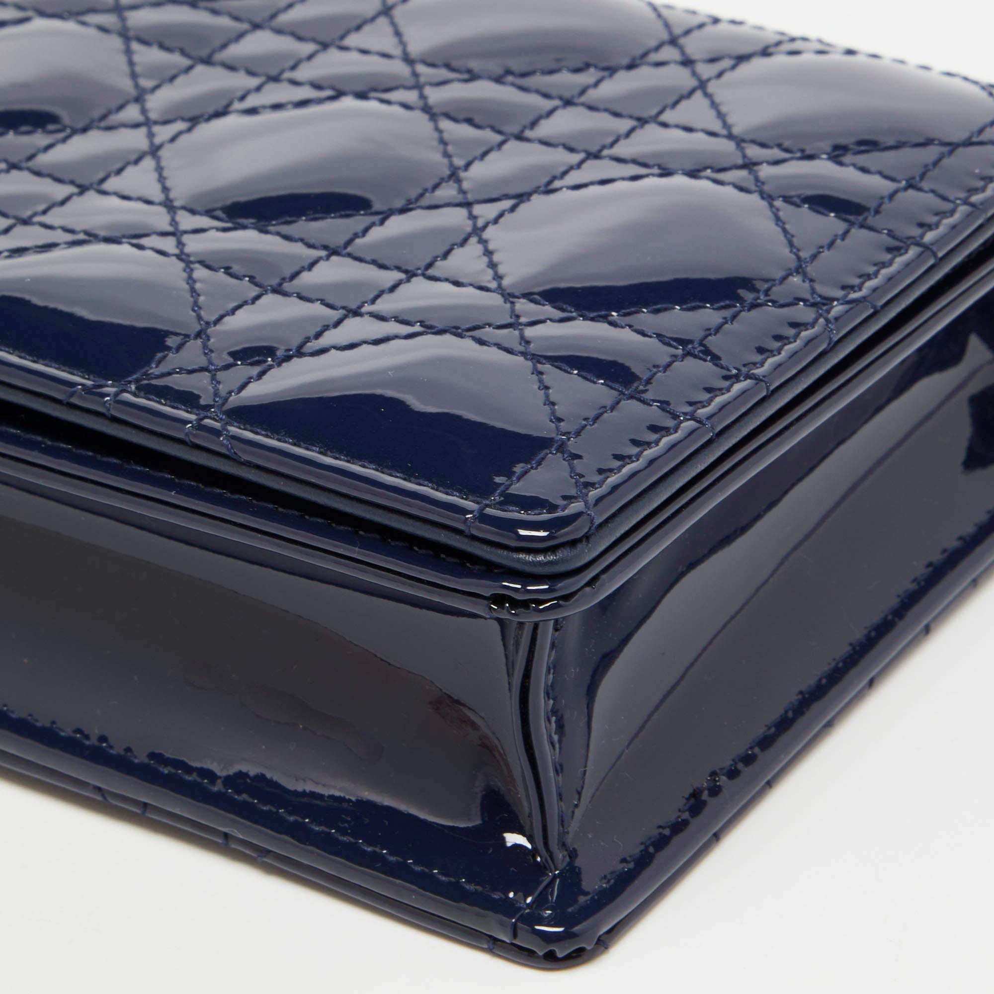 Dior Navy Blue Cannage Patent Leather Lady Dior Chain Clutch 4