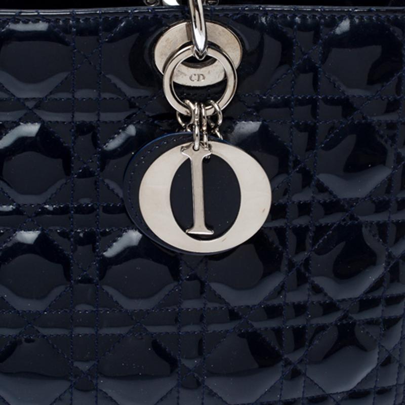 Dior Navy Blue Cannage Patent Leather Large Lady Dior Tote 4