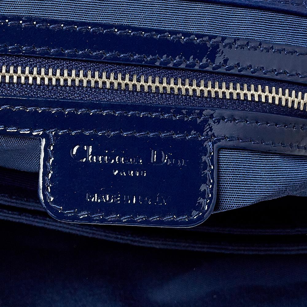 Dior Navy Blue Cannage Patent Leather Large New Lock Flap Shoulder Bag In Good Condition In Dubai, Al Qouz 2