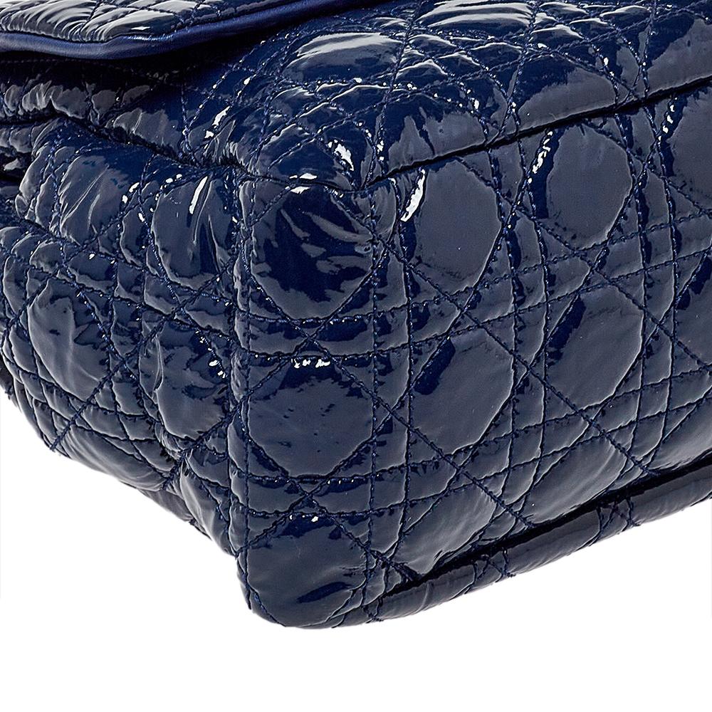 Dior Navy Blue Cannage Patent Leather Large New Lock Flap Shoulder Bag 1
