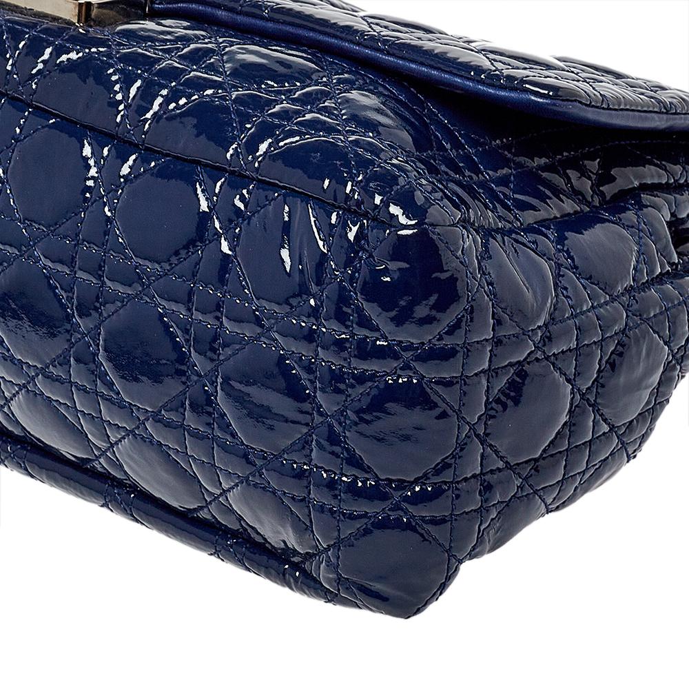 Dior Navy Blue Cannage Patent Leather Large New Lock Flap Shoulder Bag 2