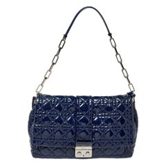 Dior Navy Blue Cannage Patent Leather Large New Lock Flap Shoulder Bag