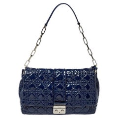 Dior Navy Blue Cannage Patent Leather Large New Lock Flap Shoulder Bag