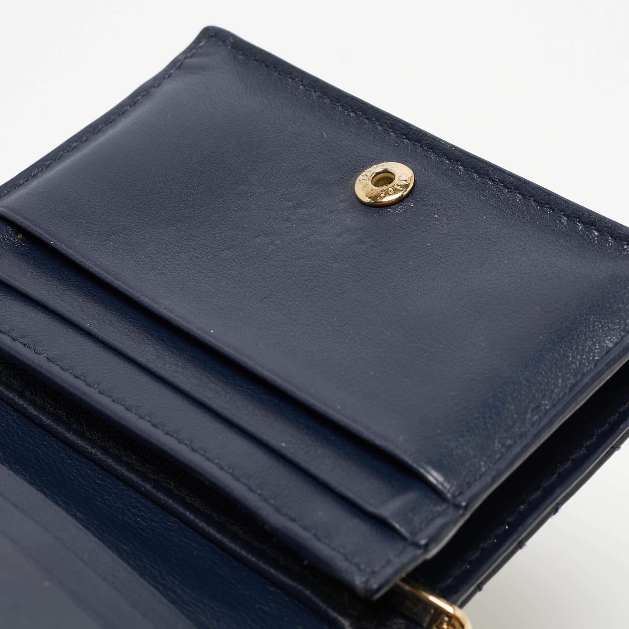 Dior Navy Blue Cannage Patent Leather Mini Lady Dior Wallet For Sale 7