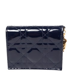 Dior Navy Blue Cannage Patent Leather Mini Lady Dior Wallet