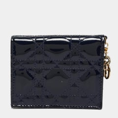 Dior Navy Blue Cannage Patent Leather Mini Lady Dior Wallet