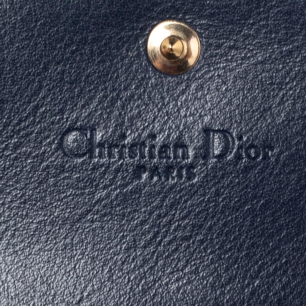 Dior Navy Blue Cannage Patent Leather Mini Lady Dior Wallet In Good Condition In Dubai, Al Qouz 2
