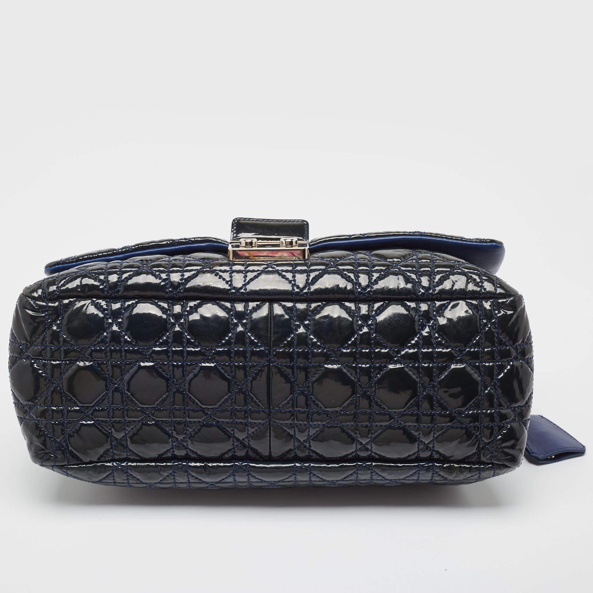 Dior Navy Blue Cannage Patent Leather Miss Dior Shoulder Bag For Sale 7