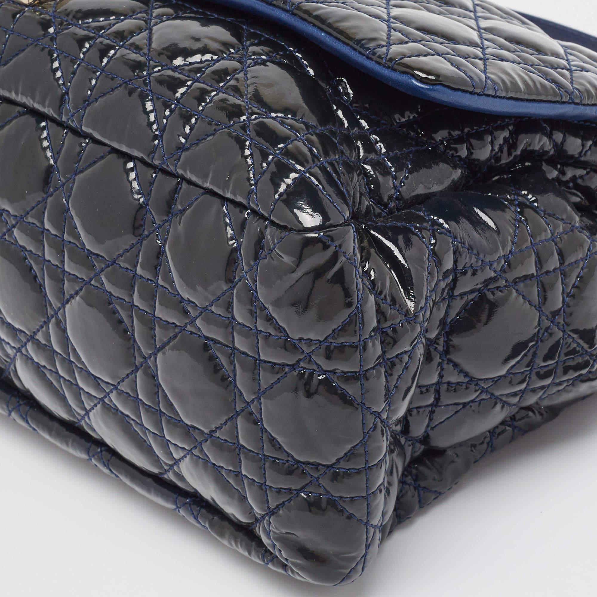 Dior Navy Blue Cannage Patent Leather Miss Dior Shoulder Bag For Sale 14