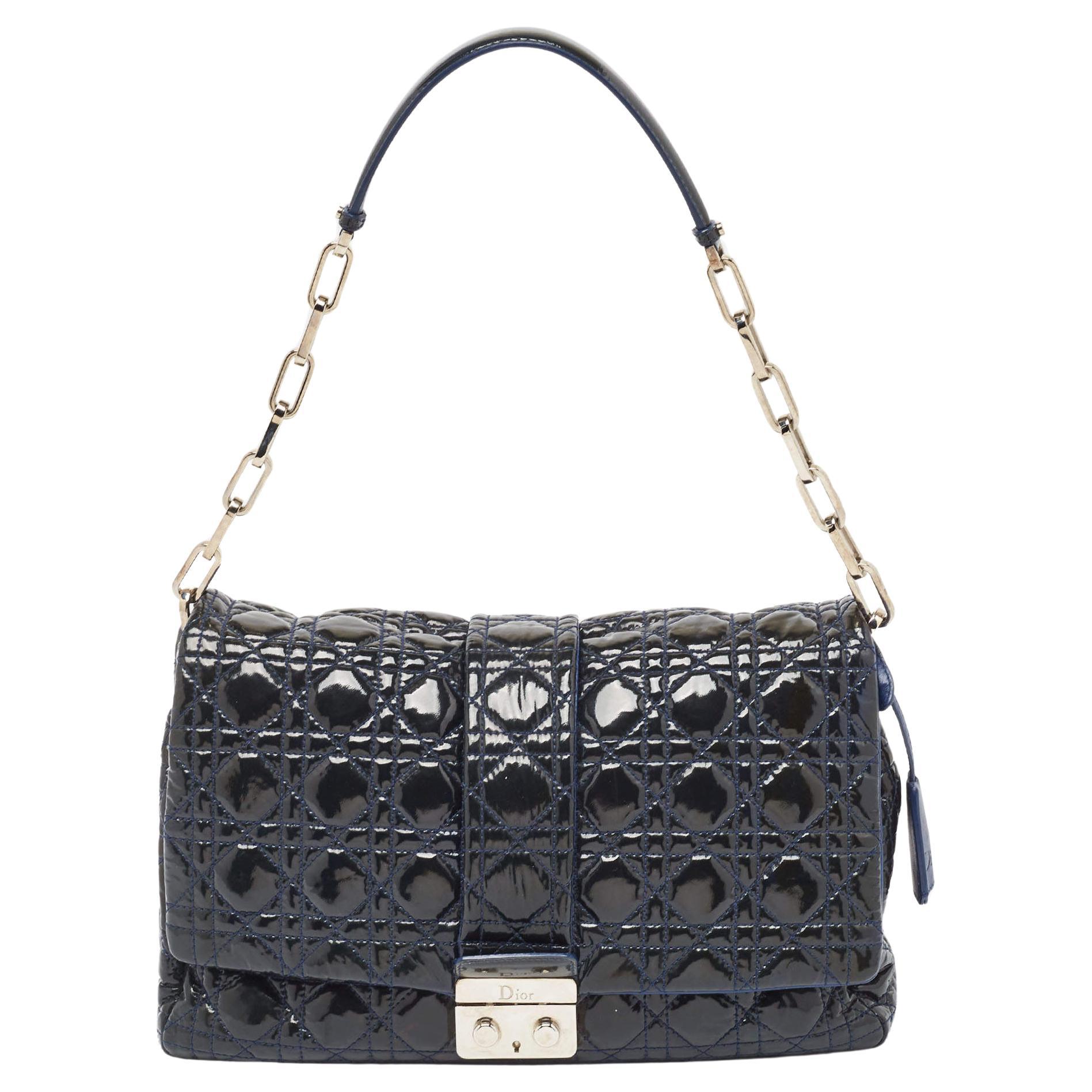 Dior Navy Blue Cannage Patent Leather Miss Dior Shoulder Bag For Sale