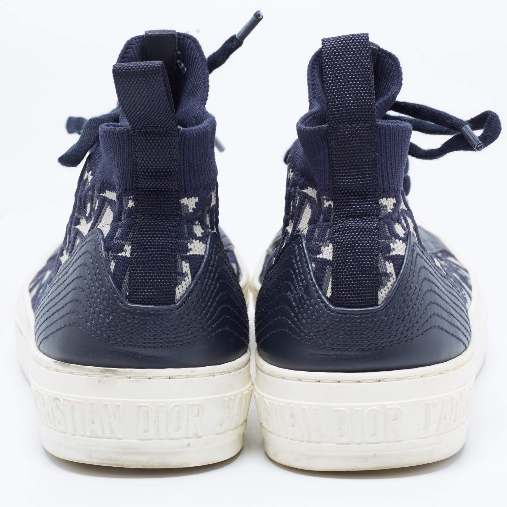 Dior Navy Blue Canvas and Leather Walk'n'Dior Sneakers Size 37 For Sale 1