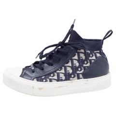 Dior Navy Blue Canvas and Leather Walk'n'Dior Sneakers Size 37