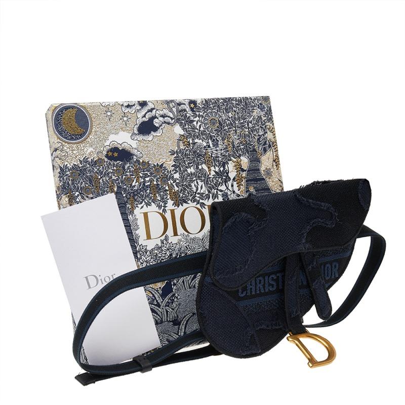 Dior Navy Blue Canvas Camouflage Embroidered Saddle Belt Bag 4