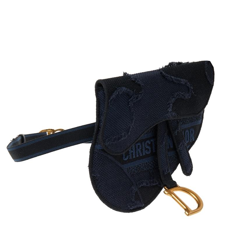 Dior Navy Blue Canvas Camouflage Embroidered Saddle Belt Bag at 1stDibs