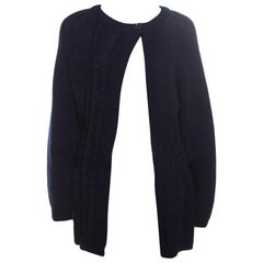 Dior Marineblaue Cardigan aus klobigem Kabelstrick mit offener Vorderseite M