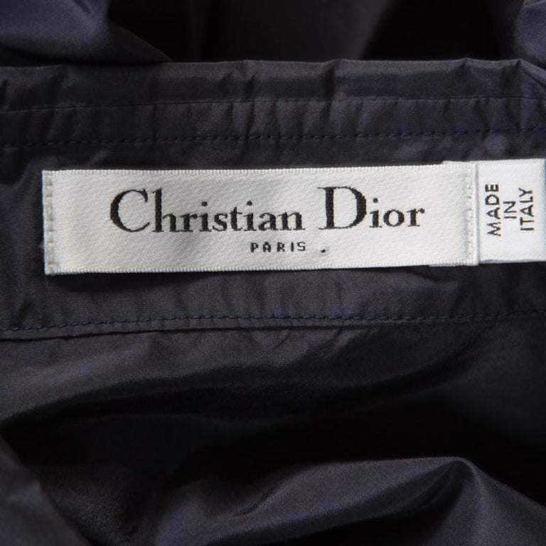 Dior Navy Blue Coated Silk Logo Embroidered Button Down Shirt M For ...
