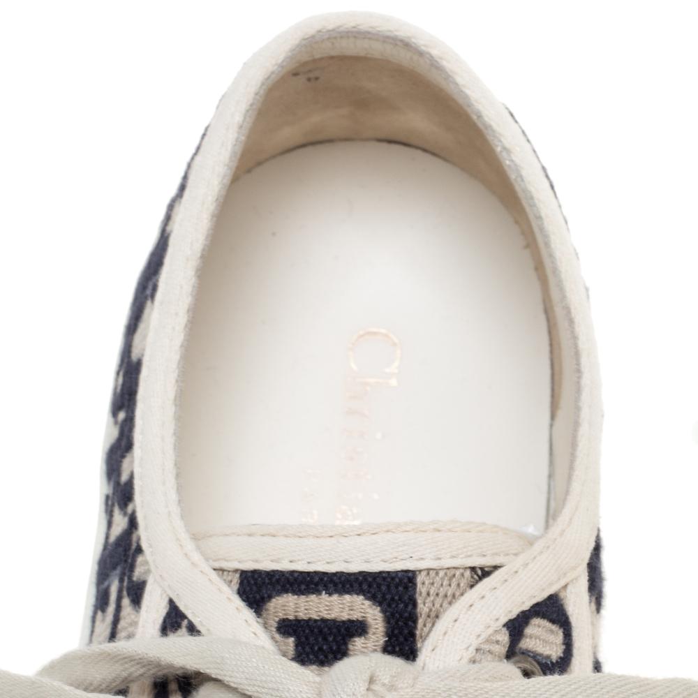 Beige Dior Navy Blue Cotton Oblique Motif Walk'n'Dior Low Top Sneakers Size 38