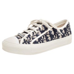 Dior Marineblau Baumwolle Schrägstrich Motiv Walk'n'Dior Low Top Sneakers Größe 38